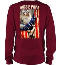 Load image into Gallery viewer, Aussie Papa America Flag Unique Custom Design For Dog Lovers Unisex Long Sleeve
