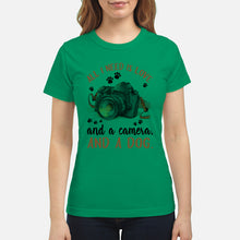 Load image into Gallery viewer, All I Need IS Love And A Camera And A Dog Gift For Dog Lovers Ladies Tee
