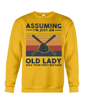Load image into Gallery viewer, Assuming I;m Just An Old Lady Was Your First Mistake Gift For Softball Lovers Sweatshirt
