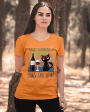 Load image into Gallery viewer, Easily Distracted By Cats And Wine Special Custom Design Ladies Tee
