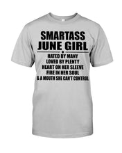 Load image into Gallery viewer, Birthday Gift For Smartass June GirlHeart On Her Sleeve Guys Tee
