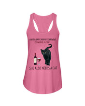 Load image into Gallery viewer, A Woman Cannot Survive On Wine ALone She Also Needs A Cat Trending Ladies Flowy Tank
