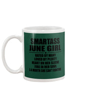 Load image into Gallery viewer, Birthday Gift For Smartass June GirlHeart On Her Sleeve Mug

