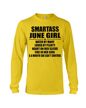 Load image into Gallery viewer, Birthday Gift For Smartass June GirlHeart On Her Sleeve Unisex Long Sleeve

