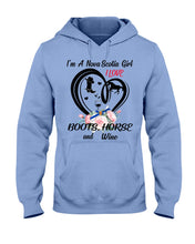 Load image into Gallery viewer, I'm A Nova Scotia Girl  Loves Boots Horse And Wine  For Personalized Nation Gift Hoodie
