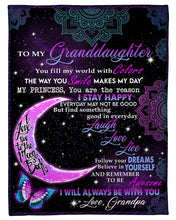 Load image into Gallery viewer, Grandpa Gift For Granddaughter Butterfly Galaxy Moon Laugh Love Fleece Blanket
