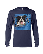 Load image into Gallery viewer, Border Collie In Denim Pocket Gift For Dog Lovers Unisex Long Sleeve
