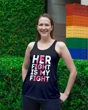 Load image into Gallery viewer, Her Fight Is My Fight Breast Cancer Awareness Meaningful Gift Ladies Flowy Tank
