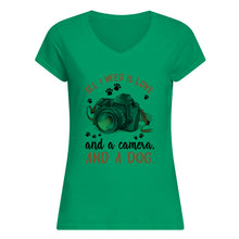 Load image into Gallery viewer, All I Need IS Love And A Camera And A Dog Gift For Dog Lovers Ladies V-Neck
