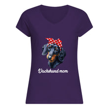 Load image into Gallery viewer, Dachshund Mom With Polka Dots Hair Red Bow Gift For Dog Lovers Ladies V-Neck
