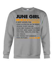 Load image into Gallery viewer, June Girl Facts Very Friendly But Dangerous Custom Design Sweatshirt
