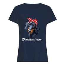 Load image into Gallery viewer, Dachshund Mom With Polka Dots Hair Red Bow Gift For Dog Lovers Ladies Tee
