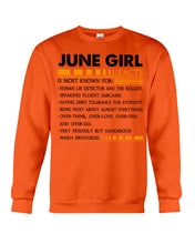 Load image into Gallery viewer, June Girl Facts Very Friendly But Dangerous Custom Design Sweatshirt
