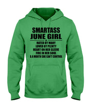 Load image into Gallery viewer, Birthday Gift For Smartass June GirlHeart On Her Sleeve Hoodie

