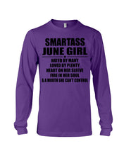 Load image into Gallery viewer, Birthday Gift For Smartass June GirlHeart On Her Sleeve Unisex Long Sleeve
