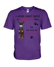 Load image into Gallery viewer, A Woman Can't Survive On Self-quarantine Alone Also Needs Mininature Pinscher Guys V-Neck
