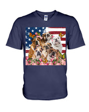 Load image into Gallery viewer, Bull Dogs USA Flag And Butterfly Pattern Gift For Dog Lovers Guys V-Neck
