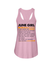 Load image into Gallery viewer, June Girl Facts Very Friendly But Dangerous Custom Design Ladies Flowy Tank
