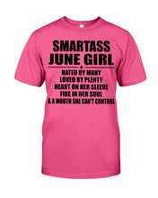 Load image into Gallery viewer, Birthday Gift For Smartass June GirlHeart On Her Sleeve Guys Tee
