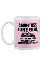 Load image into Gallery viewer, Birthday Gift For Smartass June GirlHeart On Her Sleeve Mug
