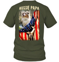 Load image into Gallery viewer, Aussie Papa America Flag Unique Custom Design For Dog Lovers Guys Tee
