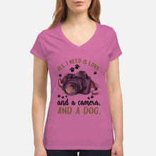 Load image into Gallery viewer, All I Need IS Love And A Camera And A Dog Gift For Dog Lovers Ladies V-Neck
