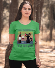 Load image into Gallery viewer, Easily Distracted By Cats And Wine Special Custom Design Ladies Tee
