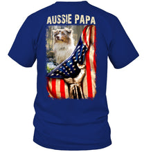 Load image into Gallery viewer, Aussie Papa America Flag Unique Custom Design For Dog Lovers Guys Tee
