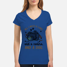 Load image into Gallery viewer, All I Need IS Love And A Camera And A Dog Gift For Dog Lovers Ladies V-Neck
