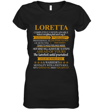 Load image into Gallery viewer, Loretta Custom Name Gift A Warrior's Mentality With A Poet's Soul Ladies V-Neck
