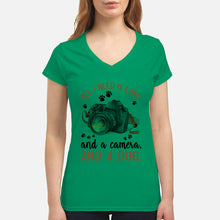 Load image into Gallery viewer, All I Need IS Love And A Camera And A Dog Gift For Dog Lovers Ladies V-Neck
