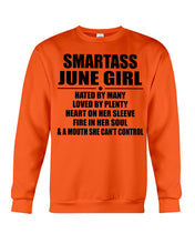 Load image into Gallery viewer, Birthday Gift For Smartass June GirlHeart On Her Sleeve Sweatshirt
