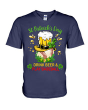 Load image into Gallery viewer, Baseball Drink Beer Day St Patrick's Day Gift For Baseball Lovers Guys V-Neck
