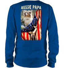 Load image into Gallery viewer, Aussie Papa America Flag Unique Custom Design For Dog Lovers Unisex Long Sleeve
