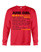 Load image into Gallery viewer, June Girl Facts Very Friendly But Dangerous Custom Design Sweatshirt
