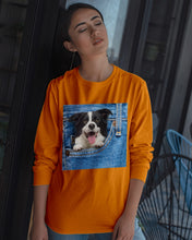 Load image into Gallery viewer, Border Collie In Denim Pocket Gift For Dog Lovers Unisex Long Sleeve
