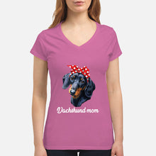 Load image into Gallery viewer, Dachshund Mom With Polka Dots Hair Red Bow Gift For Dog Lovers Ladies V-Neck
