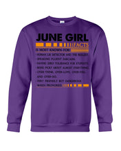 Load image into Gallery viewer, June Girl Facts Very Friendly But Dangerous Custom Design Sweatshirt
