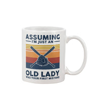 Load image into Gallery viewer, Assuming I;m Just An Old Lady Was Your First Mistake Gift For Softball Lovers Mug
