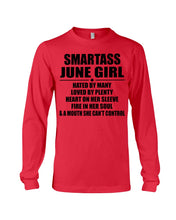 Load image into Gallery viewer, Birthday Gift For Smartass June GirlHeart On Her Sleeve Unisex Long Sleeve

