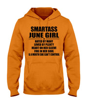 Load image into Gallery viewer, Birthday Gift For Smartass June GirlHeart On Her Sleeve Hoodie
