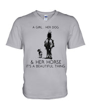 Load image into Gallery viewer, A Girl Her Dog Her Horse It's A Beautiful Thing Guys V-Neck
