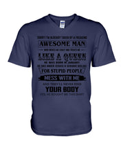 Load image into Gallery viewer, I'm Already Taken By January Freaking Awesome Man For Birthday Gift Guys V-Neck
