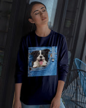 Load image into Gallery viewer, Border Collie In Denim Pocket Gift For Dog Lovers Unisex Long Sleeve
