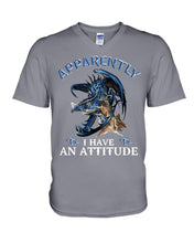 Load image into Gallery viewer, Apparently I Have An Attitude Blue Dragon Guys V-Neck
