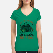 Load image into Gallery viewer, All I Need IS Love And A Camera And A Dog Gift For Dog Lovers Ladies V-Neck
