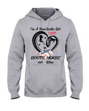 Load image into Gallery viewer, I'm A Nova Scotia Girl  Loves Boots Horse And Wine  For Personalized Nation Gift Hoodie
