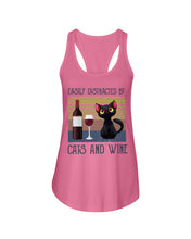 Load image into Gallery viewer, Easily Distracted By Cats And Wine Special Custom Design Ladies Flowy Tank
