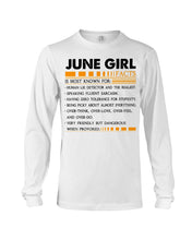 Load image into Gallery viewer, June Girl Facts Very Friendly But Dangerous Custom Design Unisex Long Sleeve
