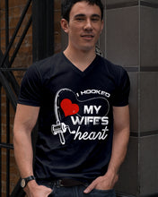 Load image into Gallery viewer, I Hooked My Wifes Heart Gift For Fishing Lovers Guys V-Neck
